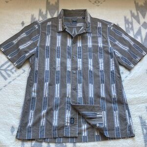Todd Snyder Camp Collar Shirt Jacquard Ikat Print Grey Striped Size M